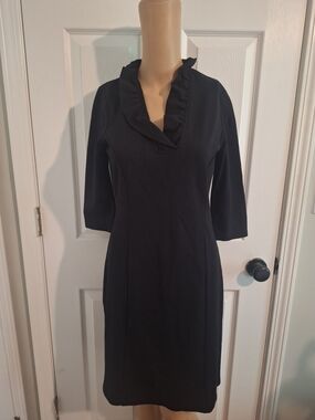 J. McLaughlin Black Ruffle V-Neck Midi Dress